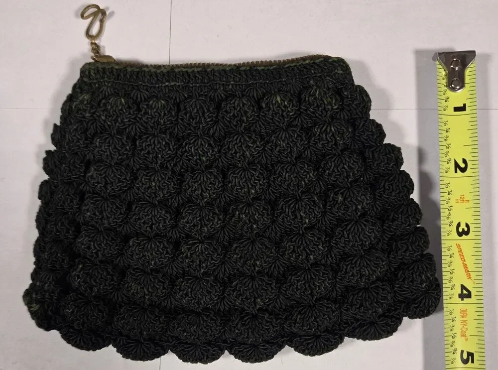 Antique 1920s‎ Crocheted Coin Purse Art Deco Scalloped Evening Bag w/ Zipper